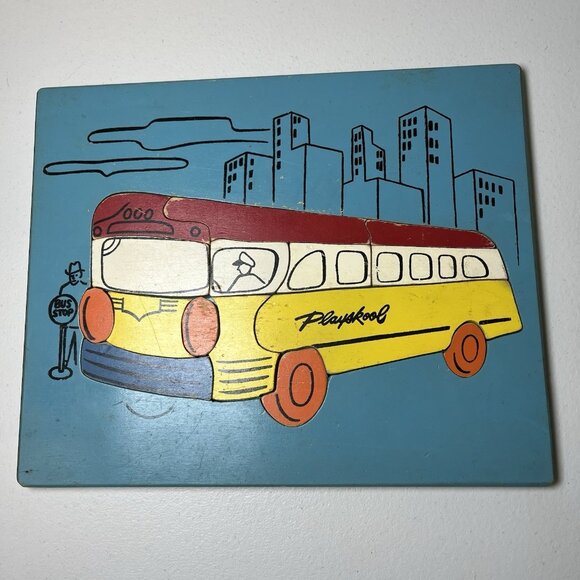 Lot‎ of 2 Vintage Playskool Wood Puzzles Disney Mickey Mouse & Bus - Picture 2 of 9